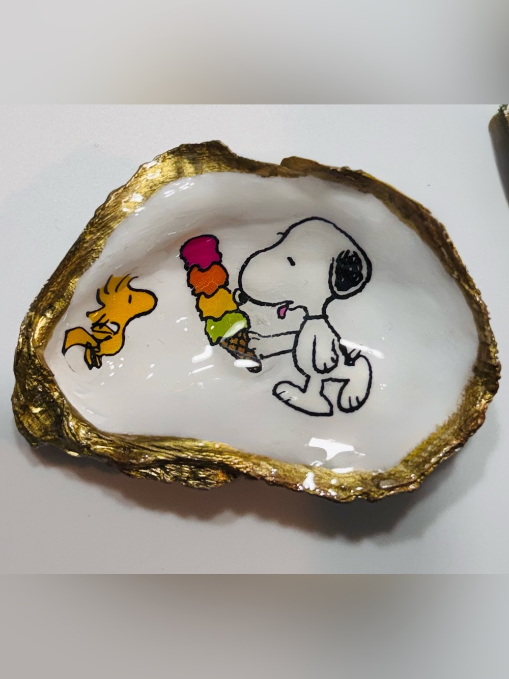 Peanuts Snoopy & Woodstock Decorative Shell Tray - Gold Trim, Multicolor